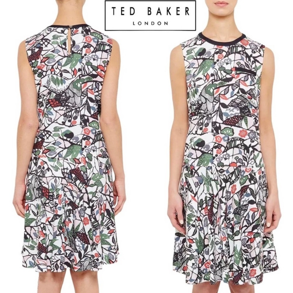 Ted Baker Women's Black and Green Floral Midi Dress